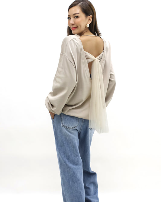 beige w/ mesh bow back soft sweatshirt