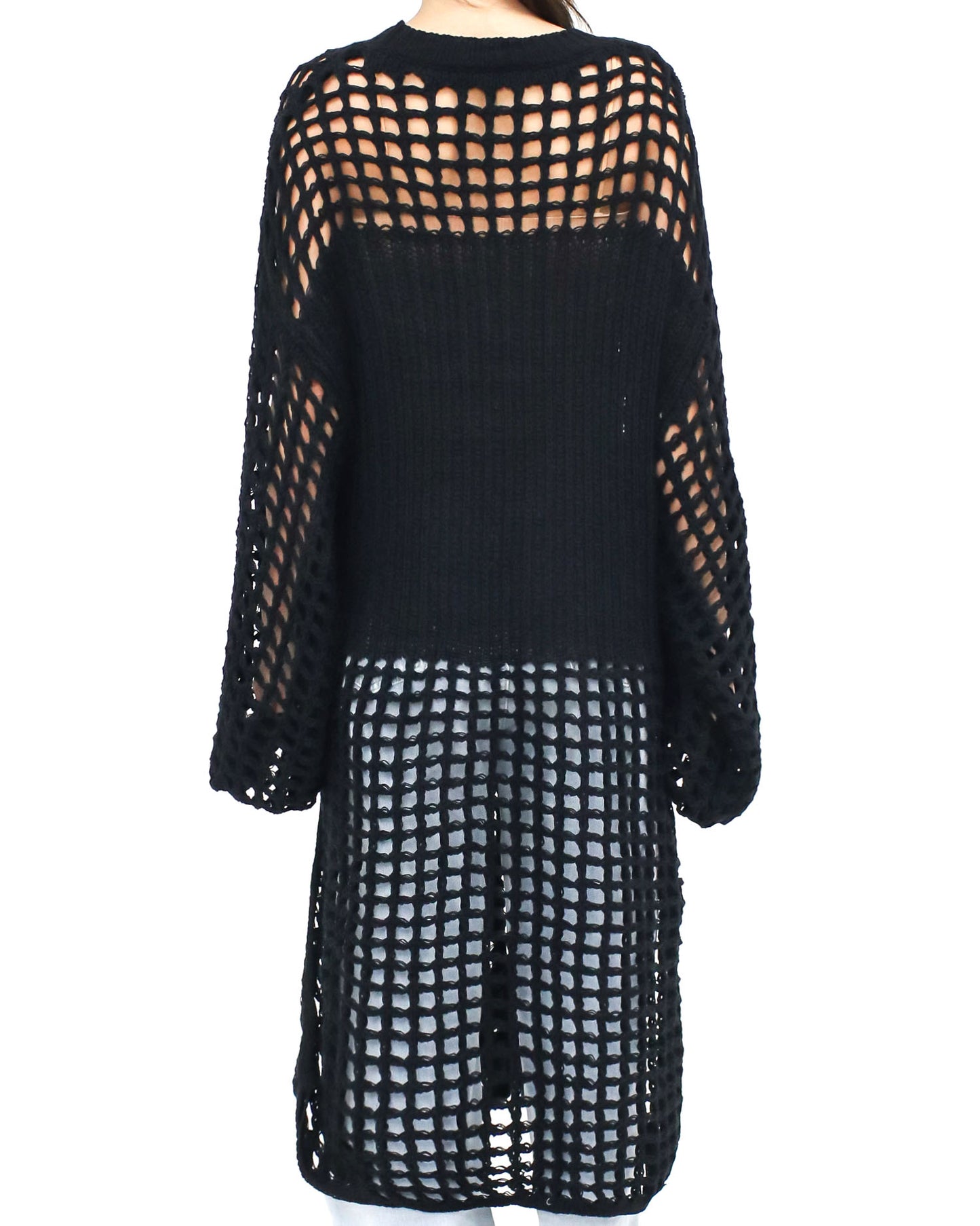 black cage knitted longline top