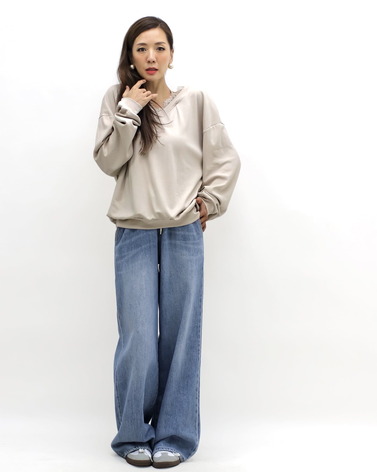 beige w/ mesh bow back soft sweatshirt