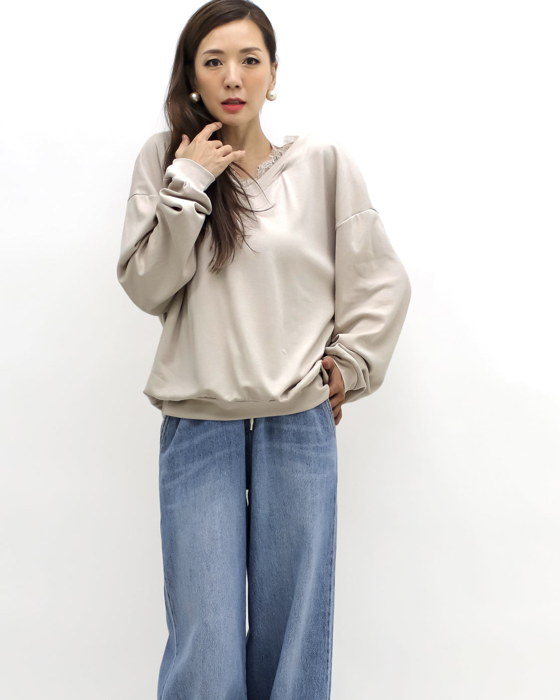 beige w/ mesh bow back soft sweatshirt
