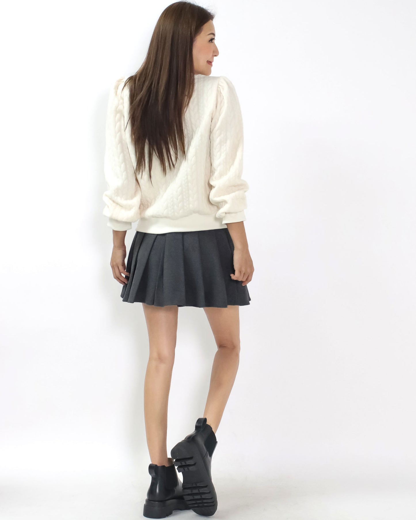 grey wool blended pleats skirt