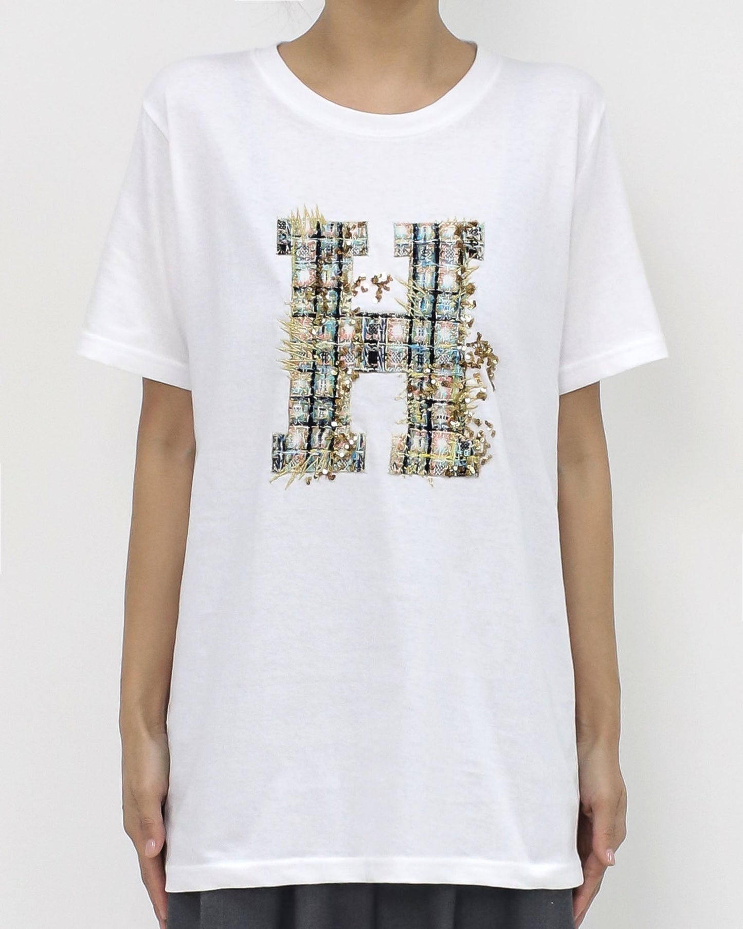 ivory H tweed tee *pre-order*