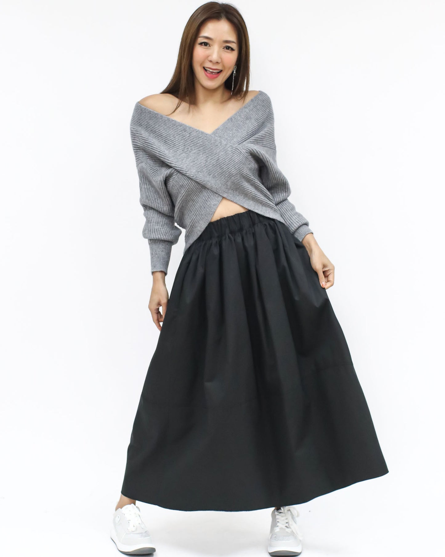 grey wrap front knitted cropped top