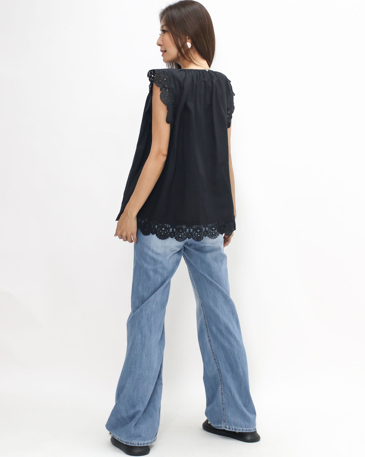 black crochet trim flare shirt top *pre-order*