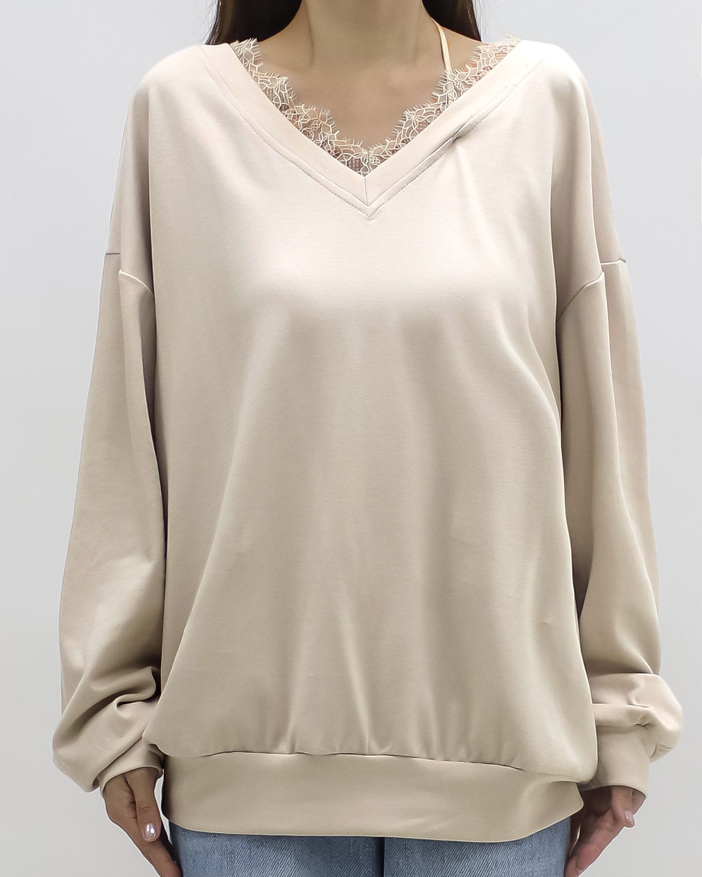 beige w/ mesh bow back soft sweatshirt