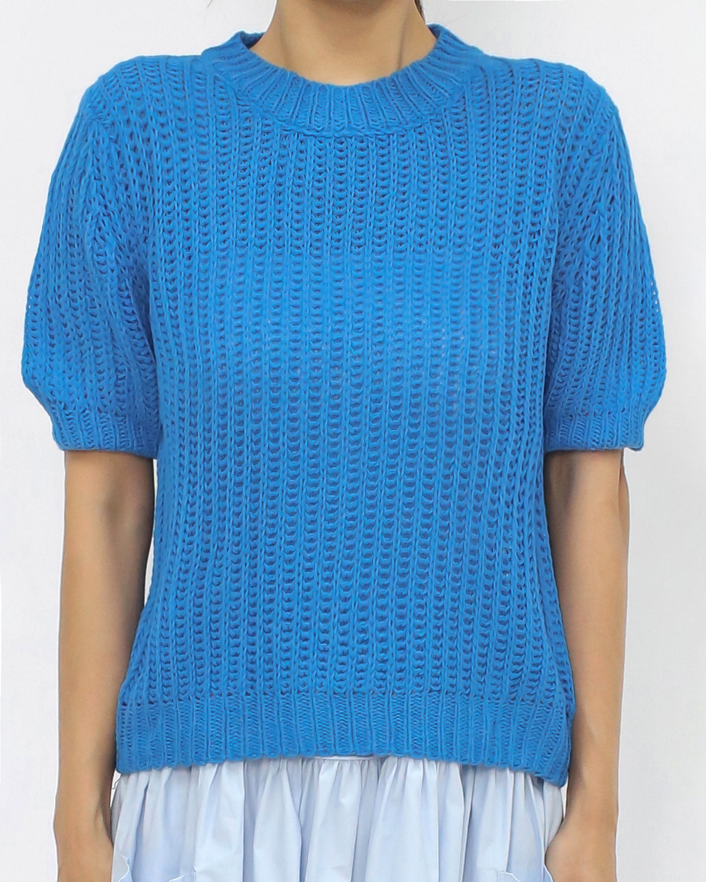 cobalt blue short sleeves knitted top