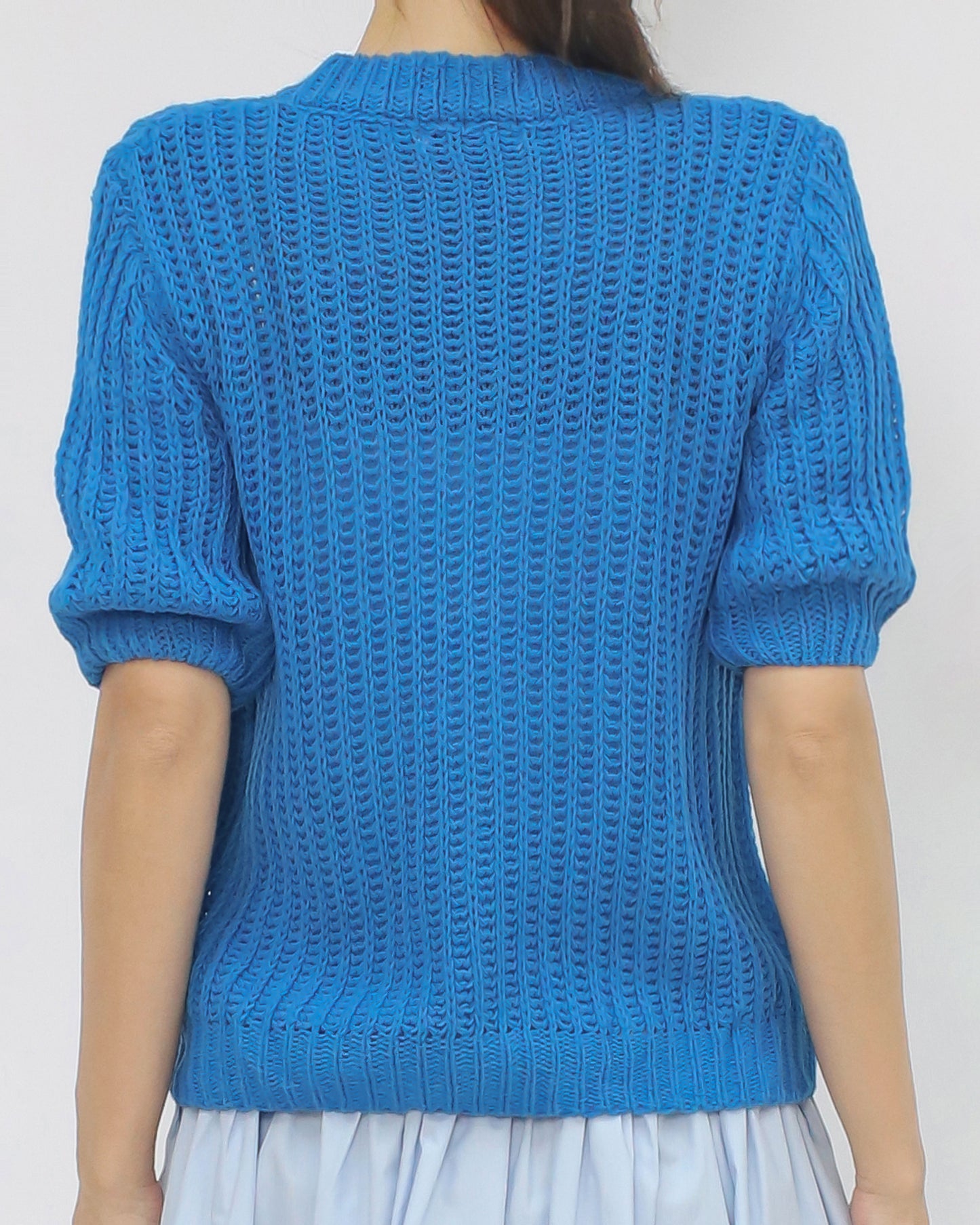 cobalt blue short sleeves knitted top