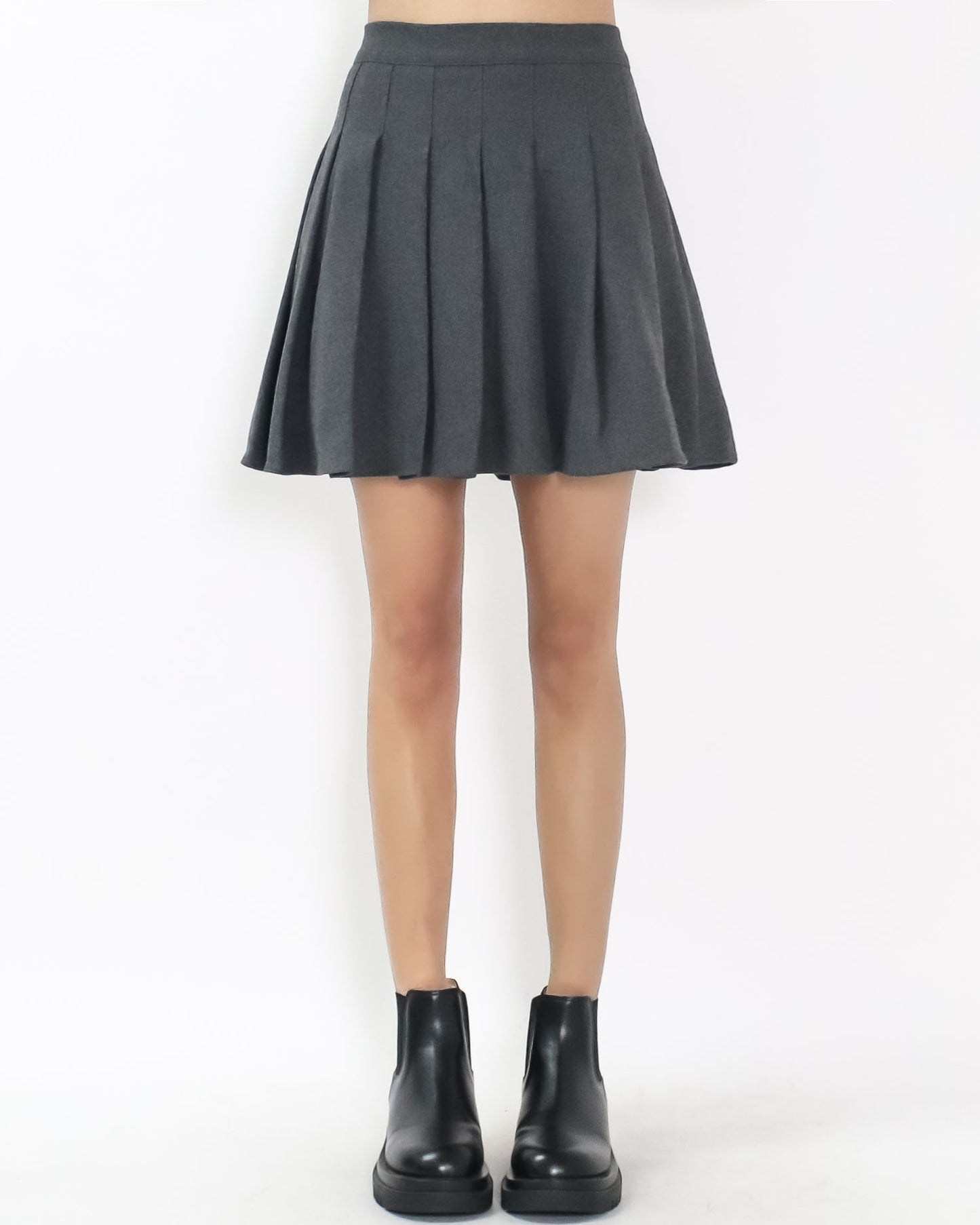 grey wool blended pleats skirt