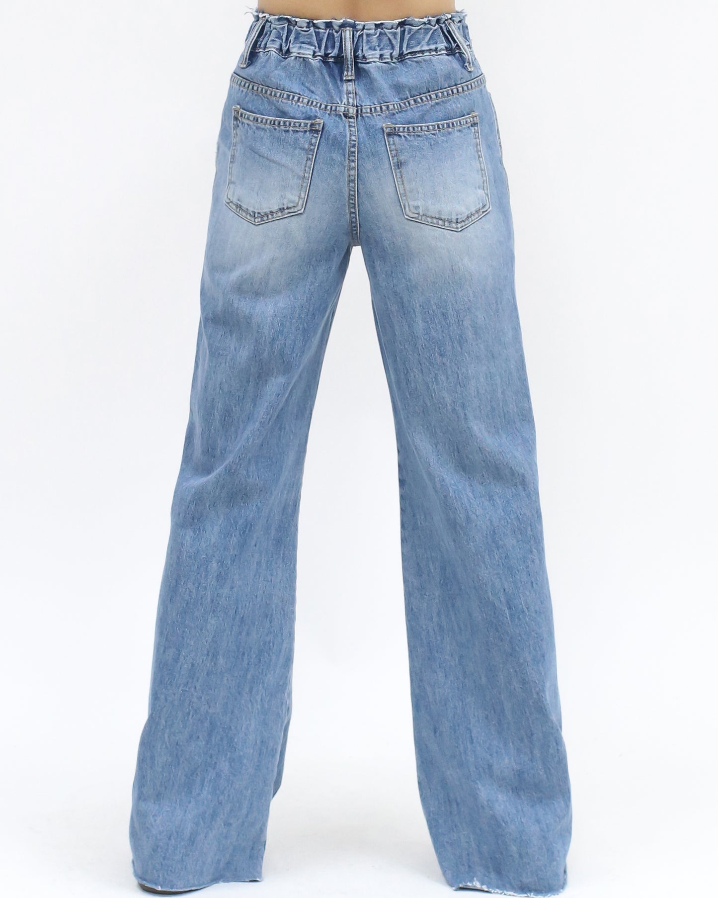 blue denim ripped flare jeans