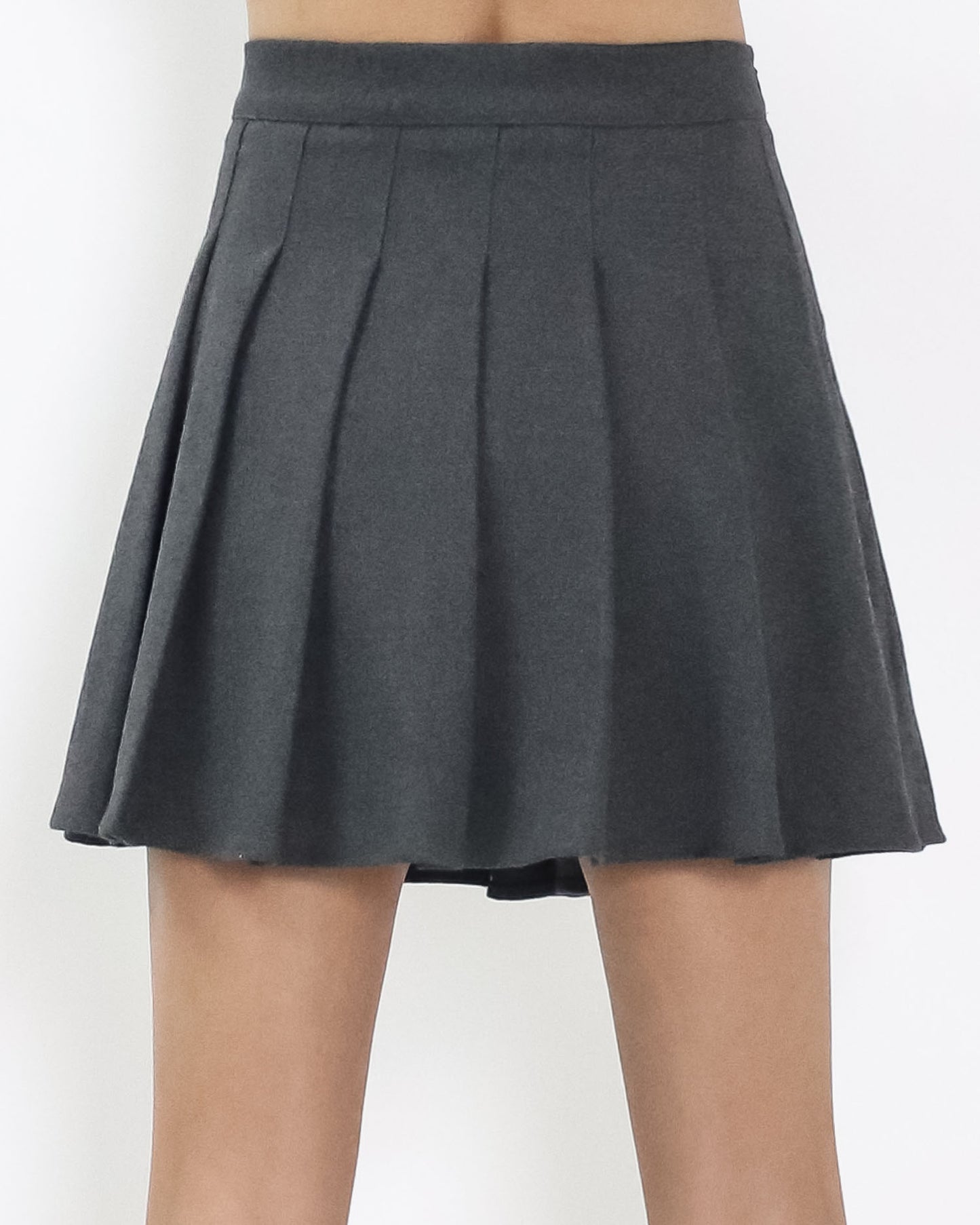 grey wool blended pleats skirt