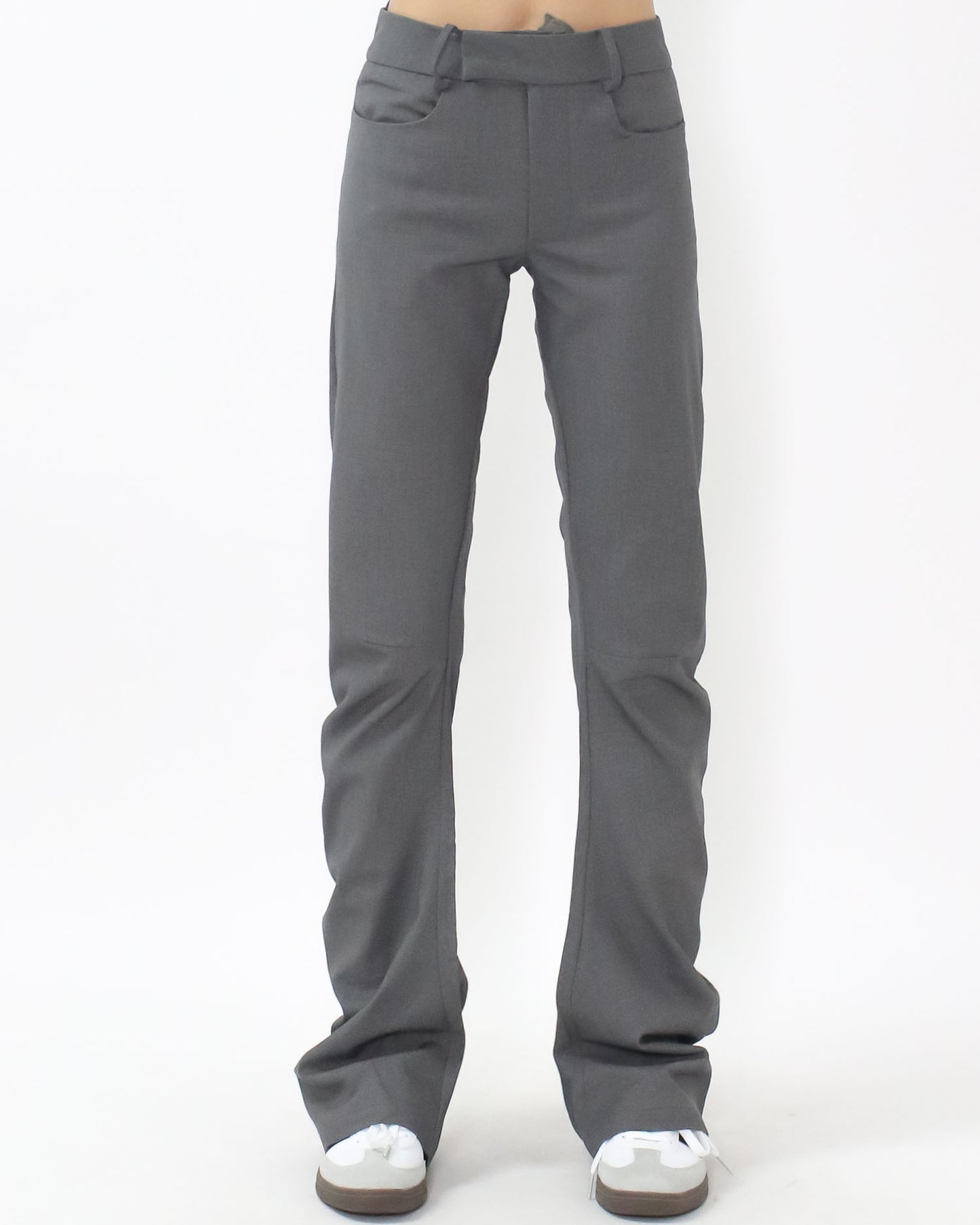 grey ruched slim low rise pants *pre-order*