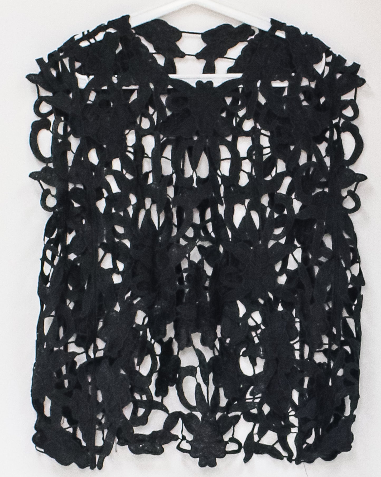 black crochet asymmetric hem vest *pre-order*