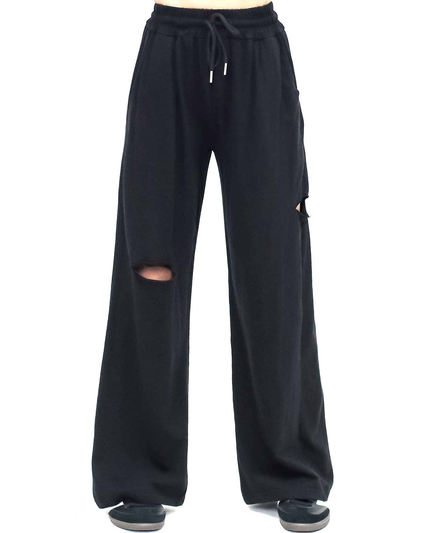 black ripped soft sweat straight pants