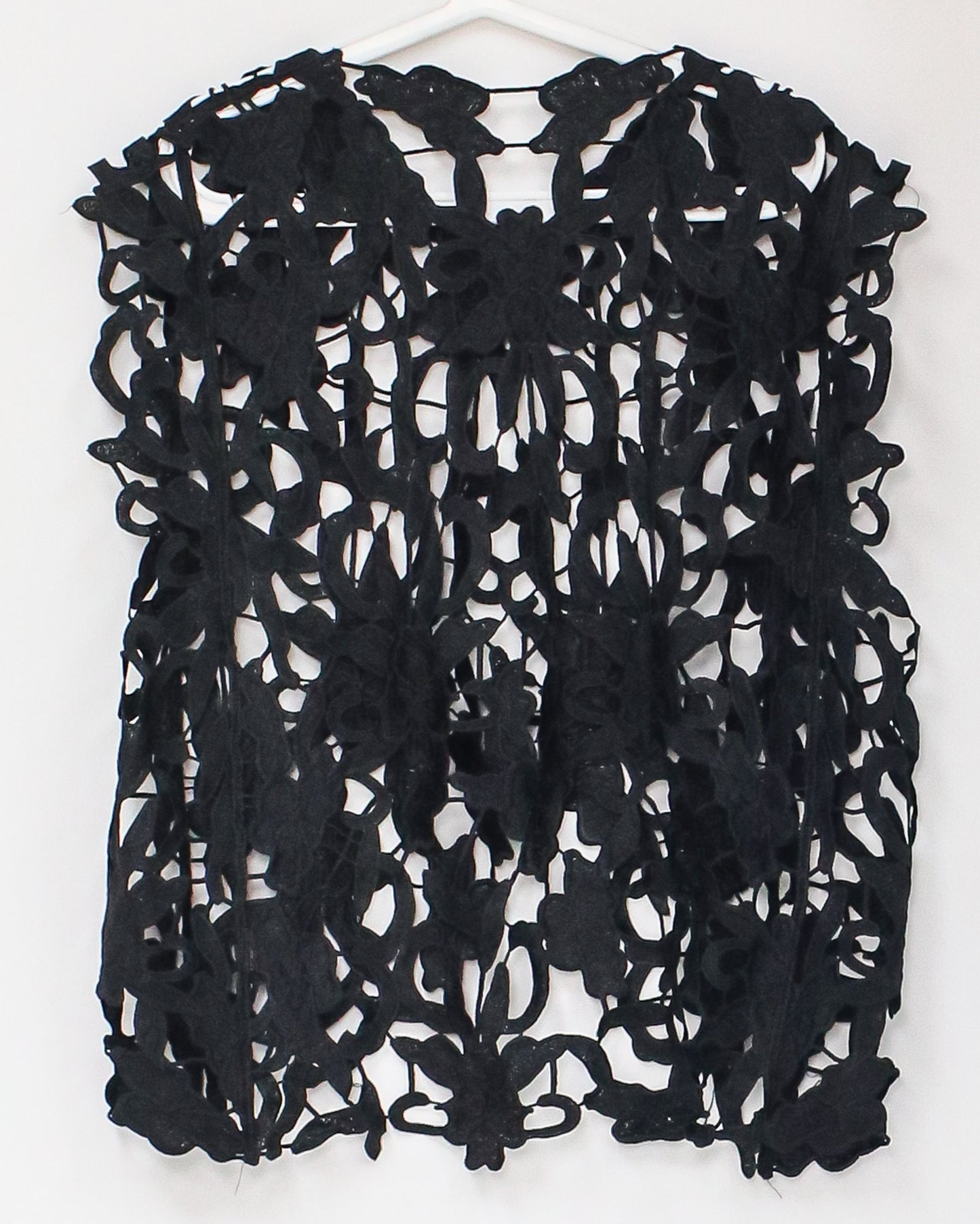 black crochet asymmetric hem vest *pre-order*