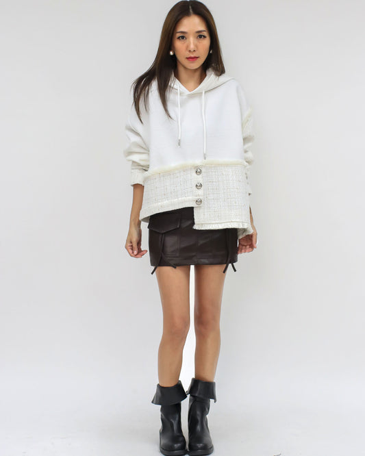 ivory texture w/ tweed contrast hoodie sweatshirt *pre-order*