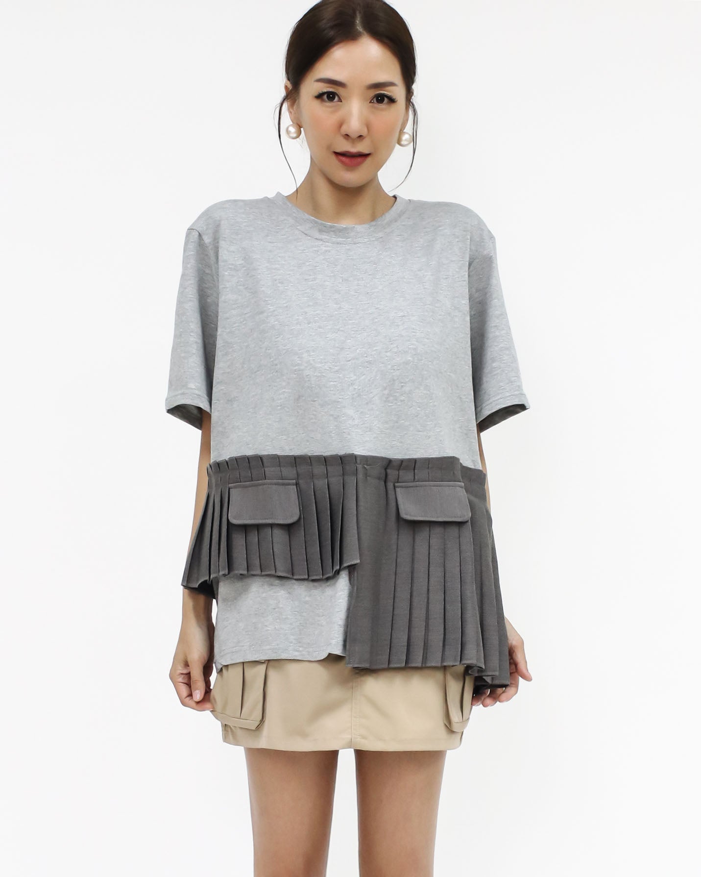 grey & pleats contrast tee *pre-order*