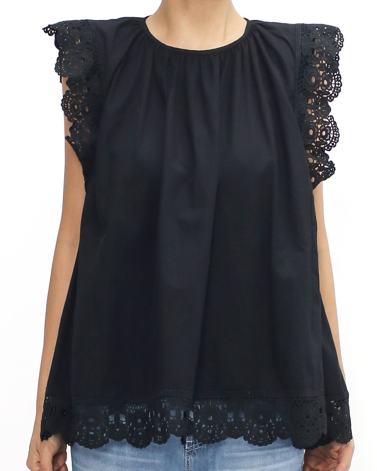 black crochet trim flare shirt top *pre-order*