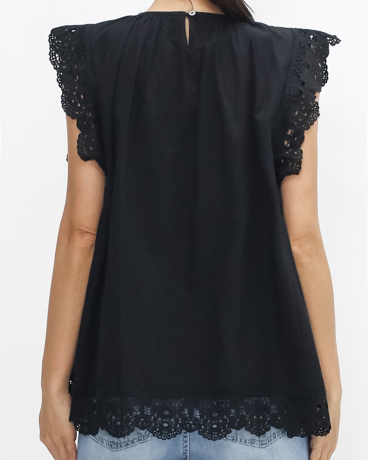 black crochet trim flare shirt top *pre-order*