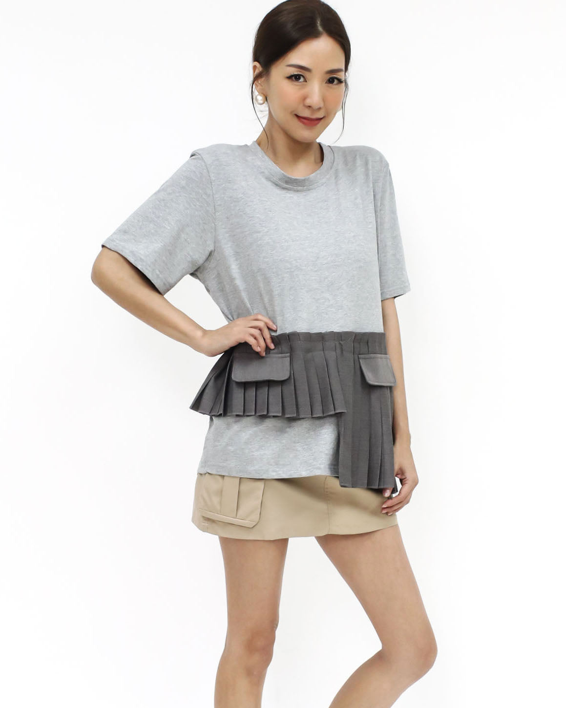 grey & pleats contrast tee *pre-order*