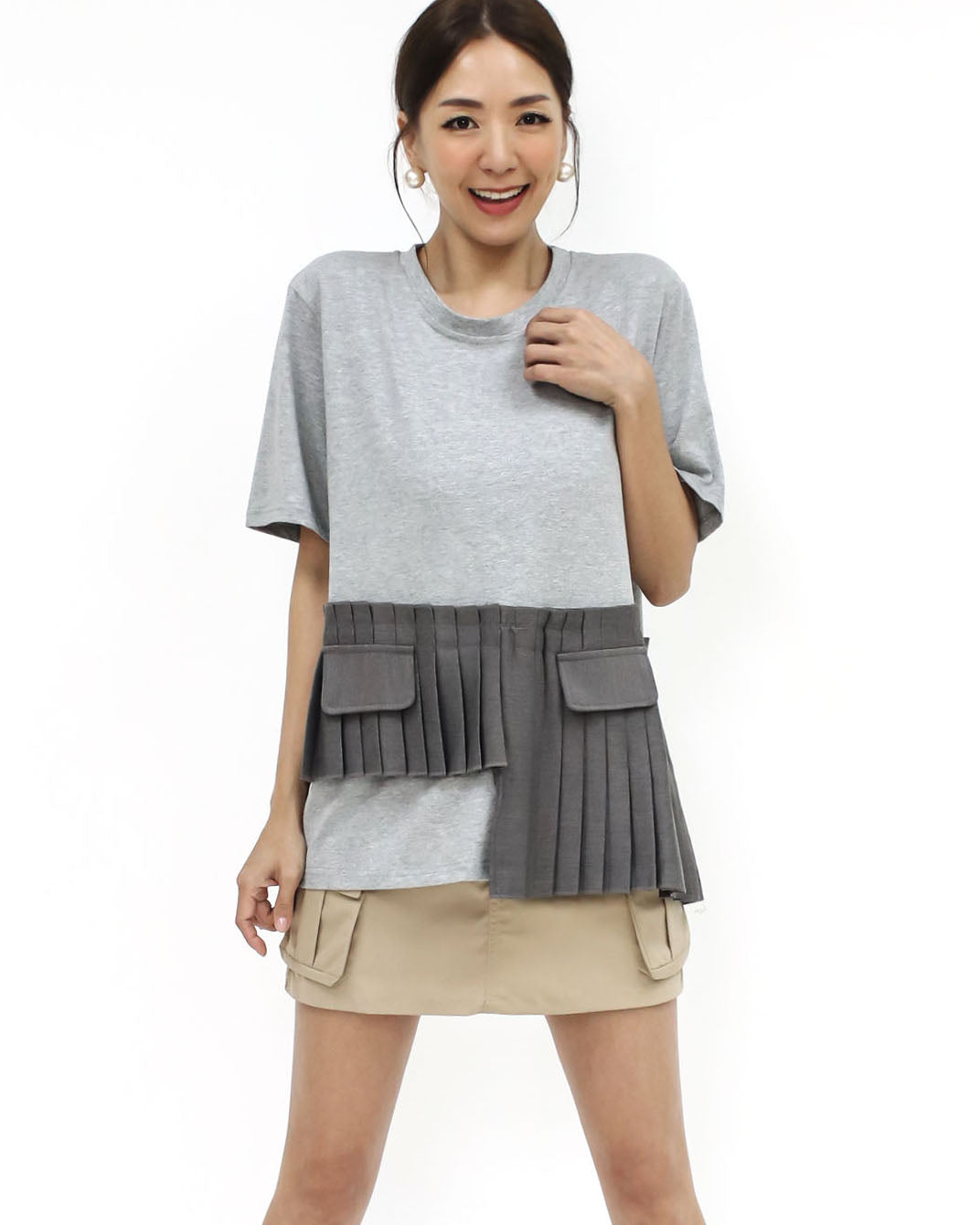 grey & pleats contrast tee *pre-order*