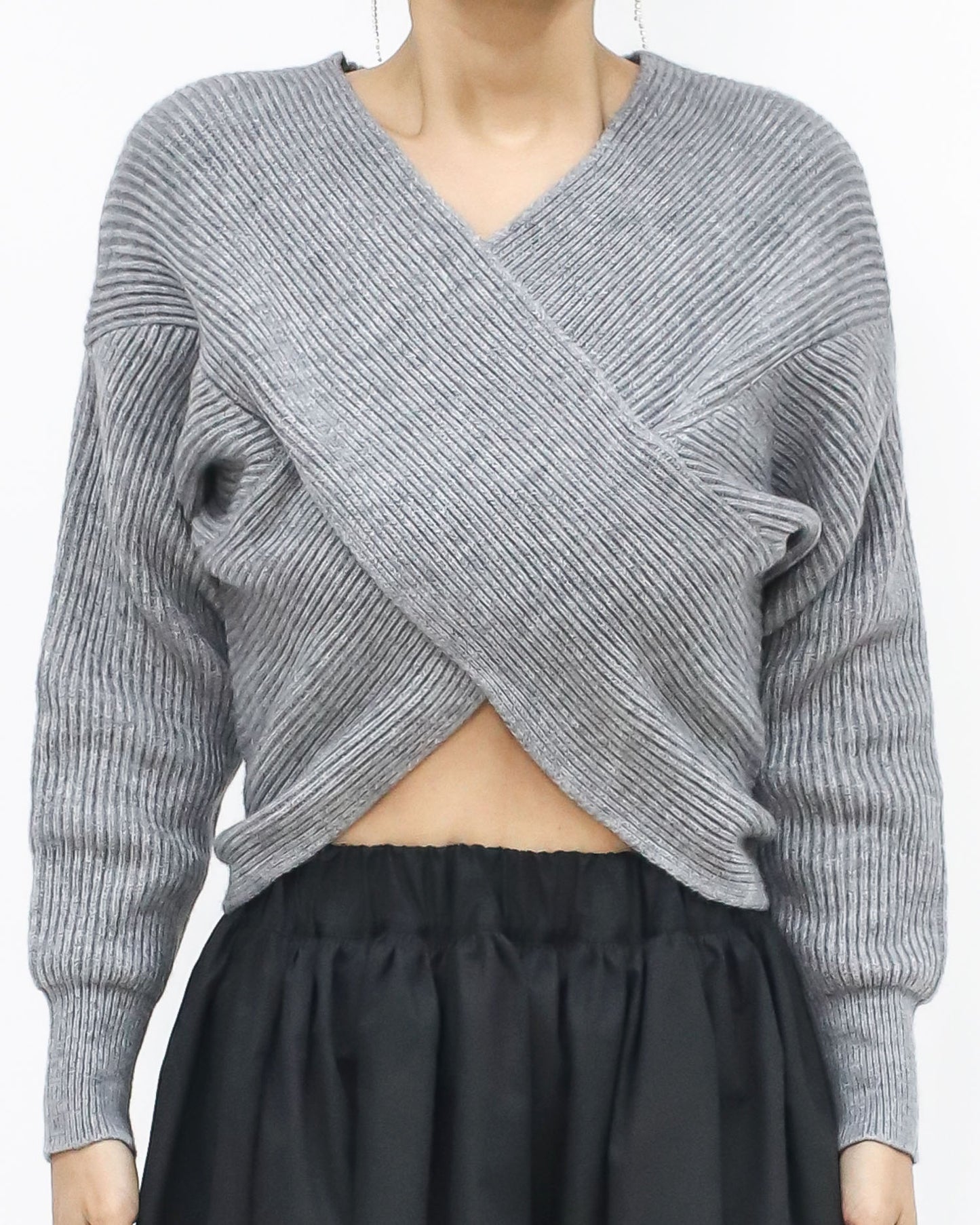 grey wrap front knitted cropped top