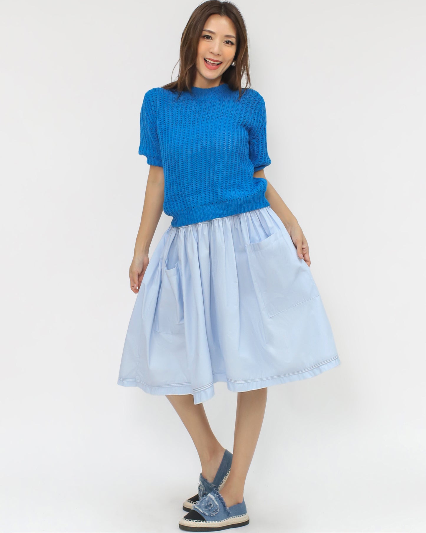 cobalt blue short sleeves knitted top