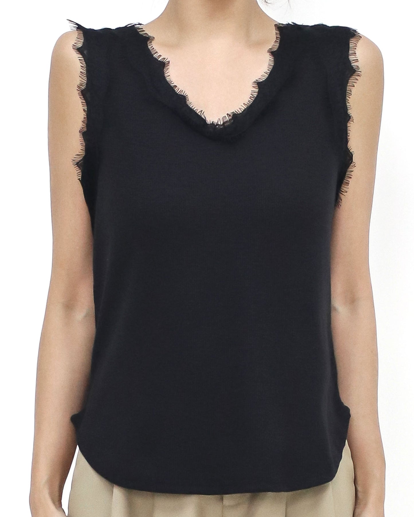 black ottoman lace trim vest *pre-order*