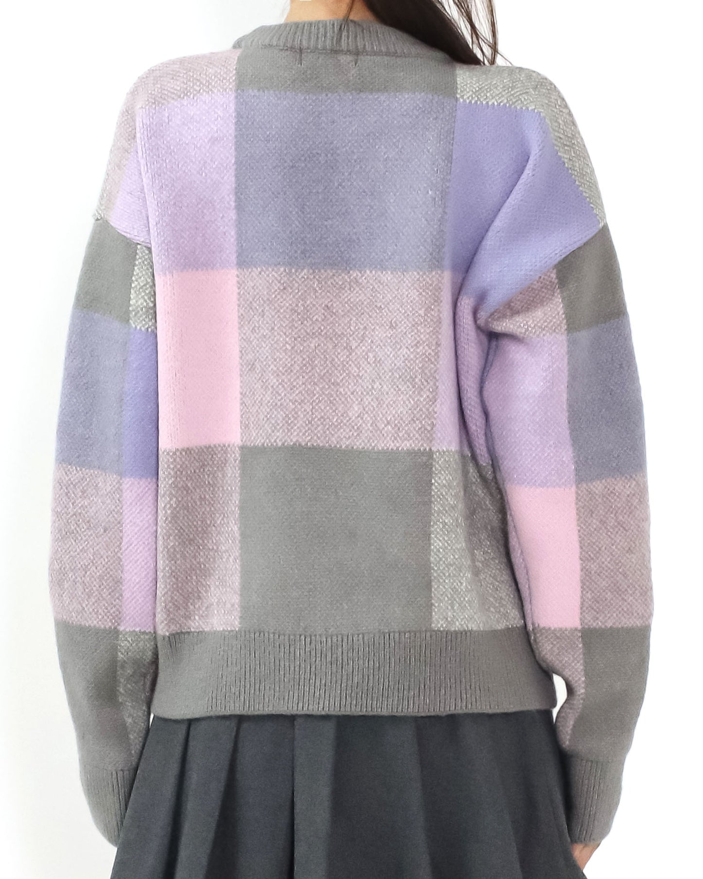 grey w/ pink purple checkers knitted top *pre-order*