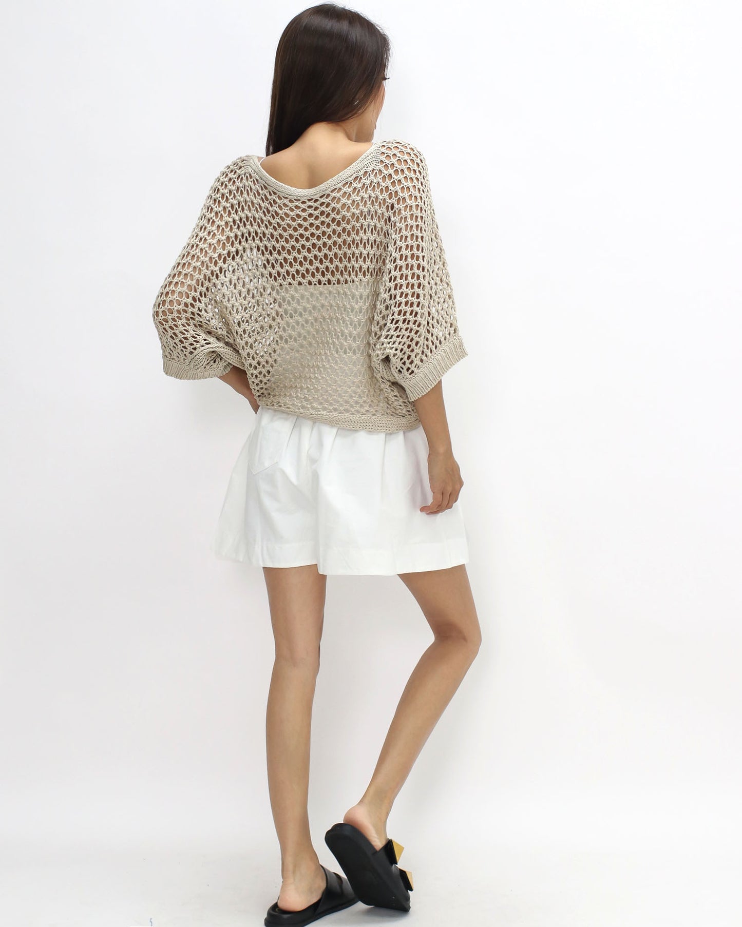 beige cage fine knitted batwing top