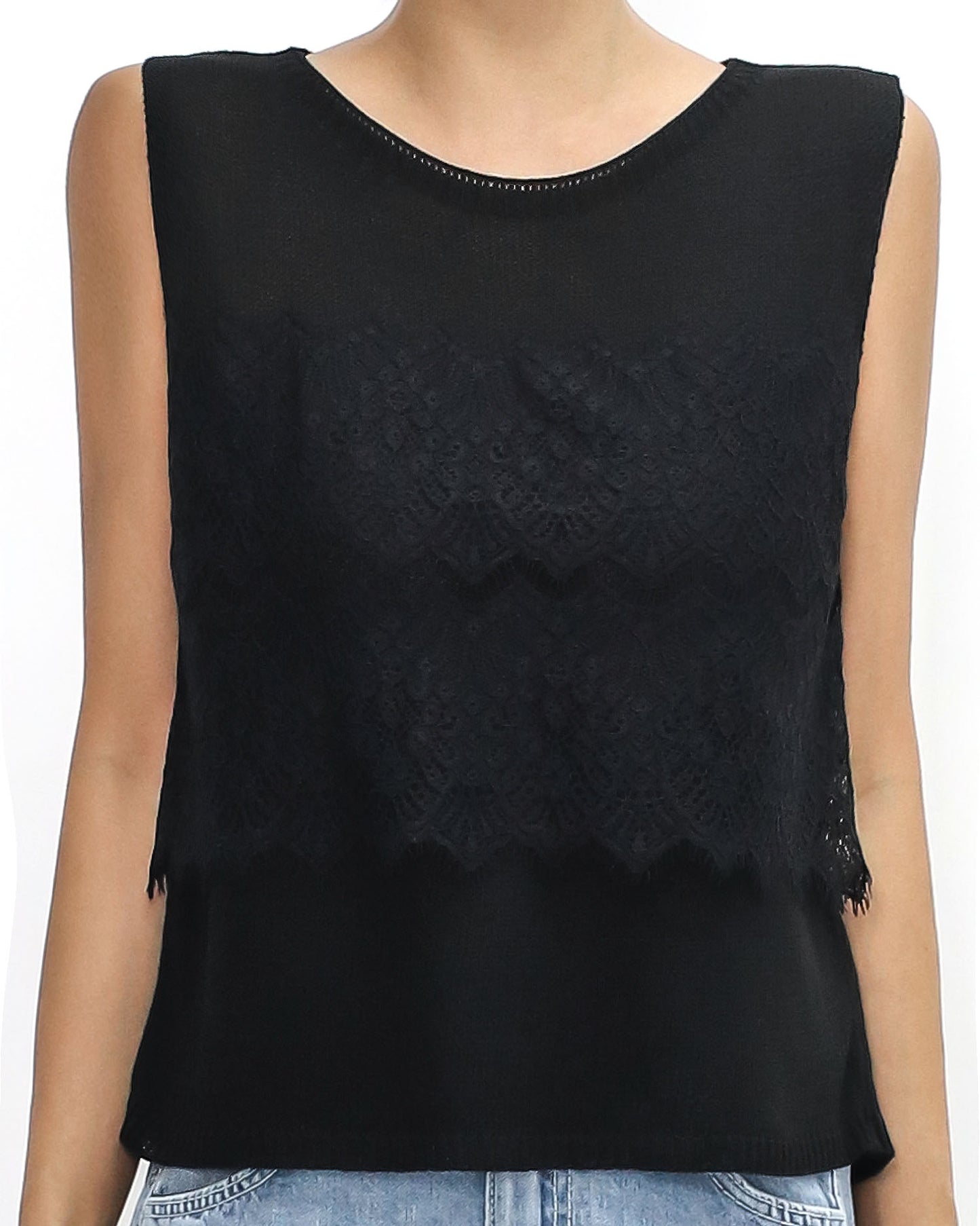 black lace fine knitted vest