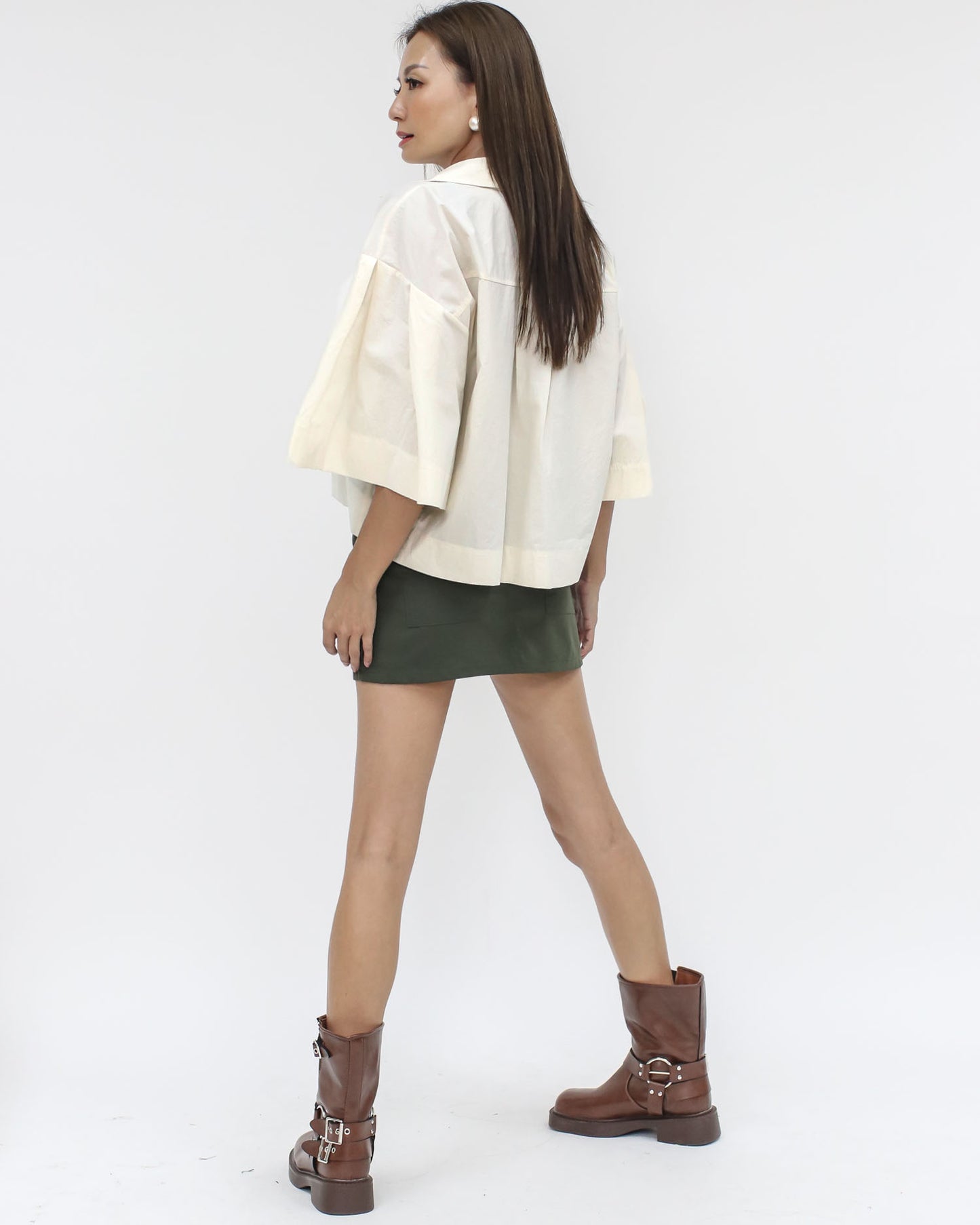 beige flare sleeves shirt