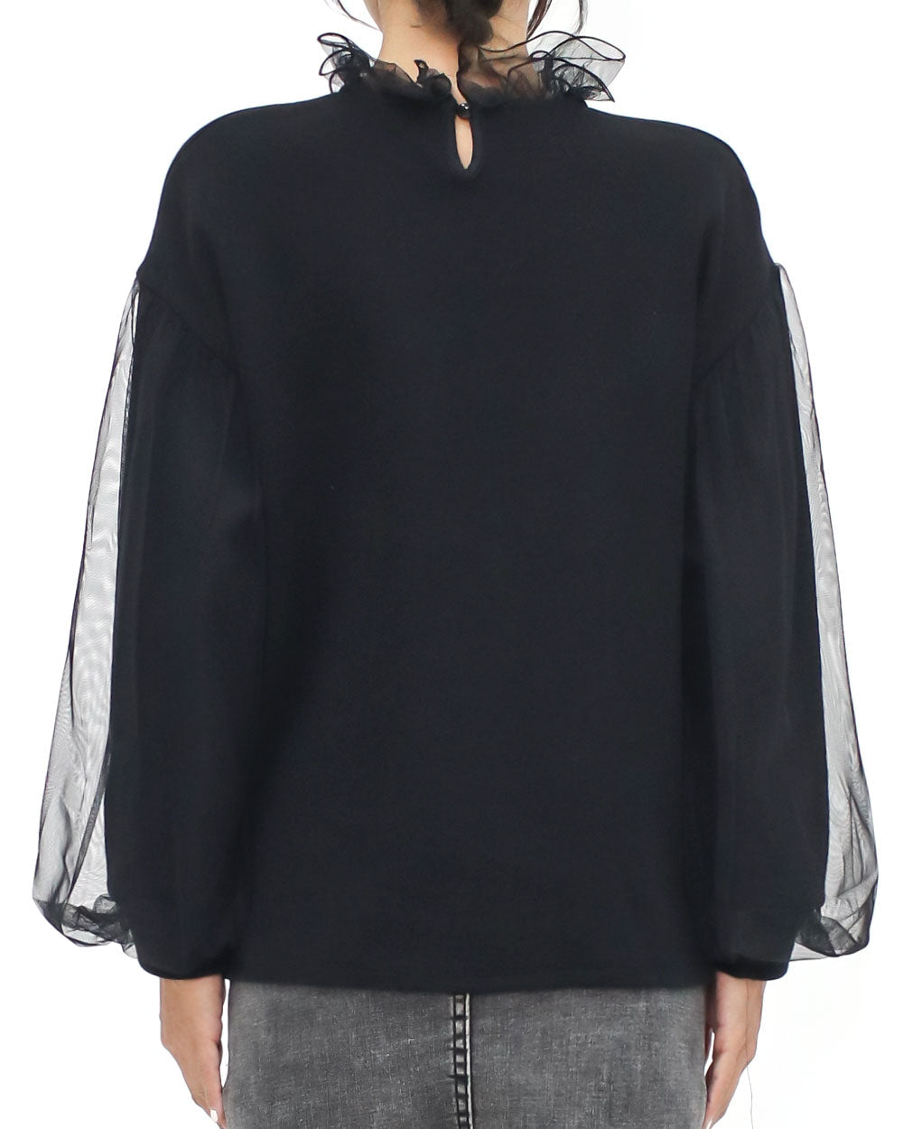 black mesh layer sleeves & neckline sweatshirt top *pre-order*