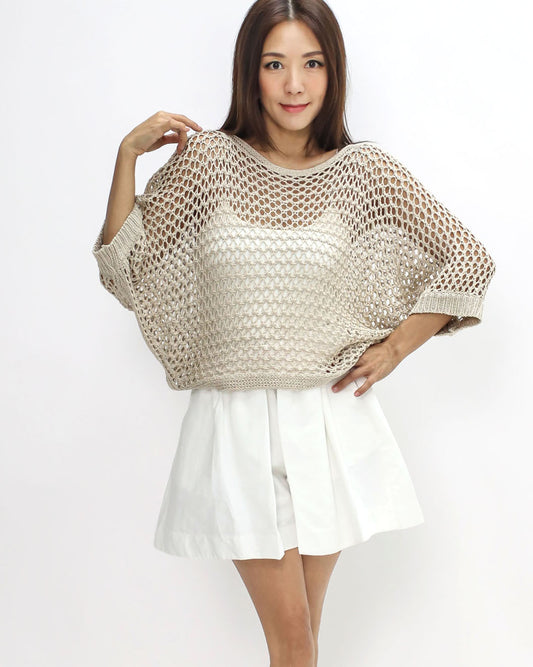 beige cage fine knitted batwing top