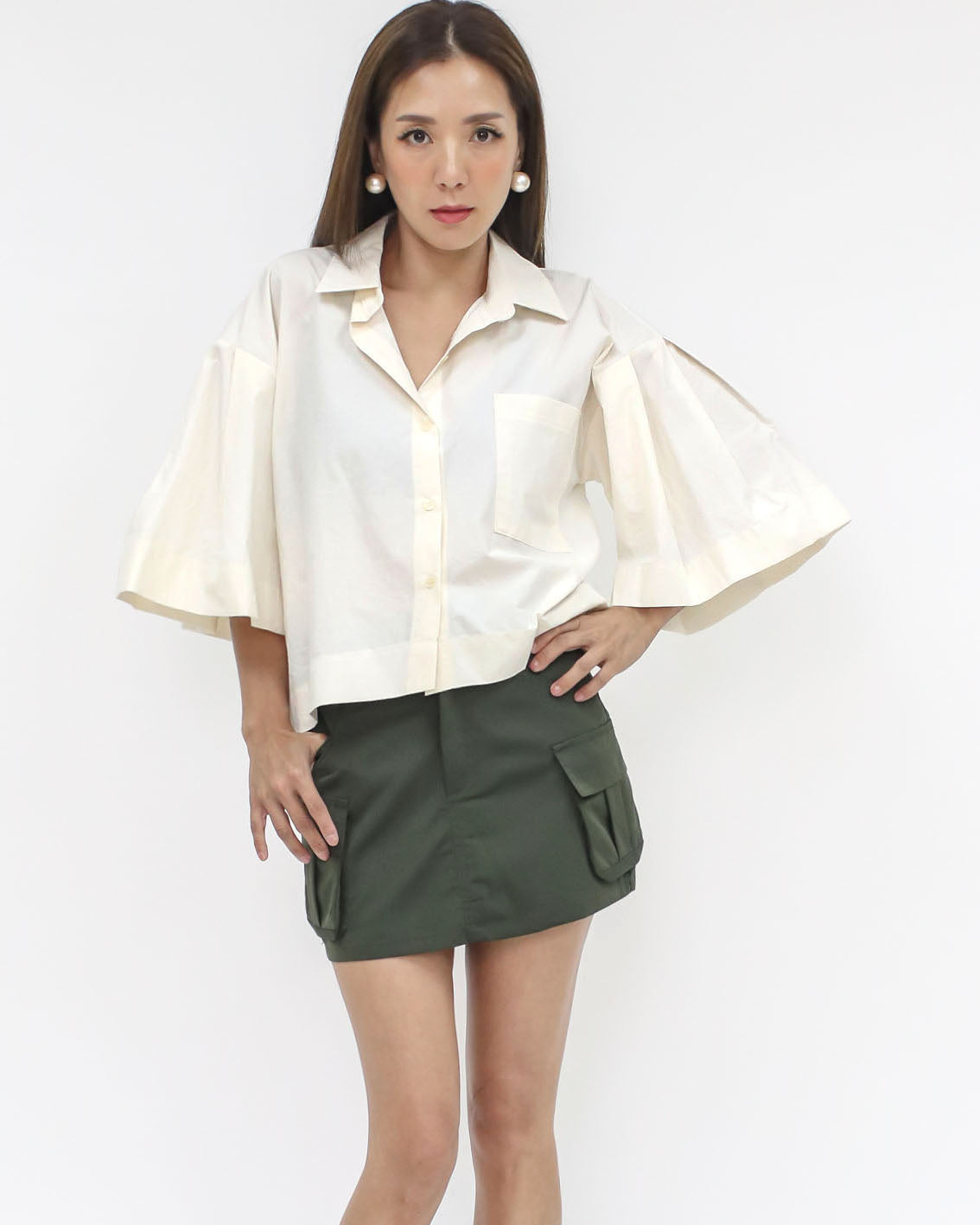 beige flare sleeves shirt