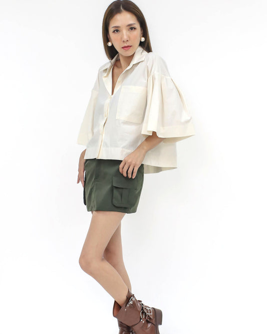 beige flare sleeves shirt