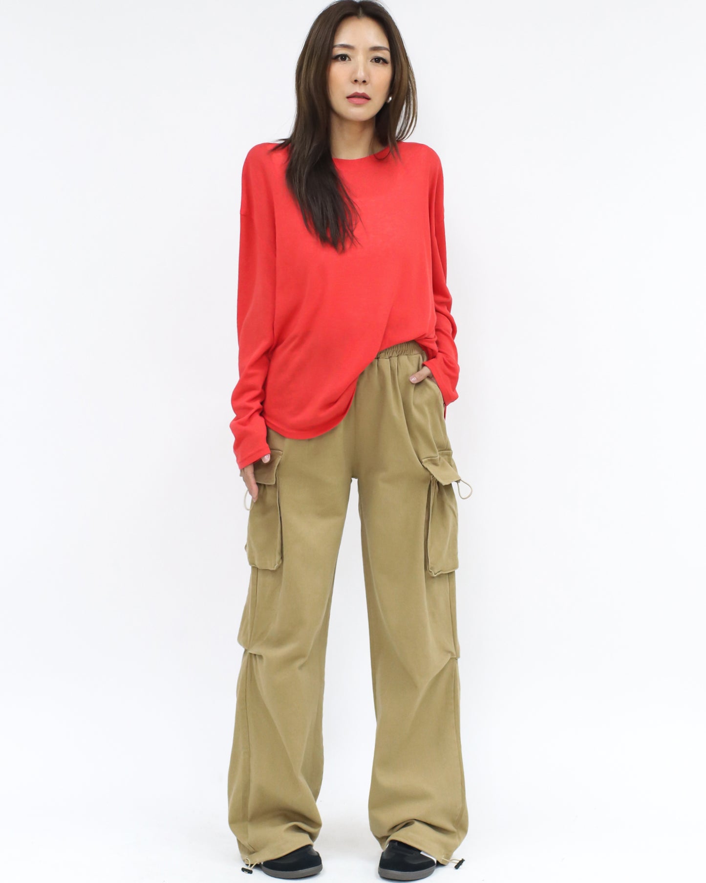 beige denim cargo straight legs pants