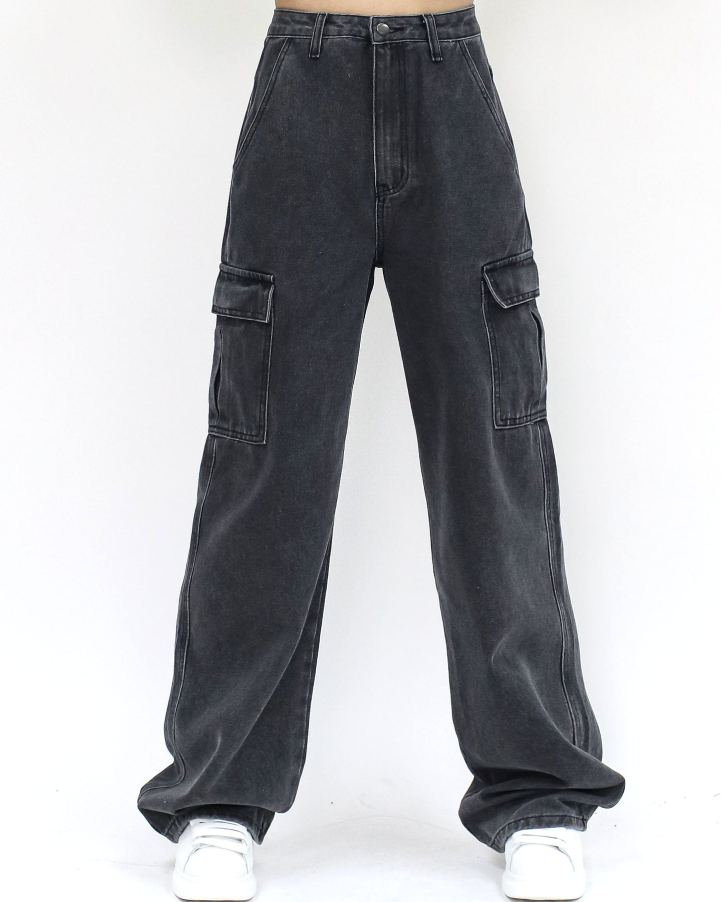 washed grey denim pockets straight legs pants *pre-order*