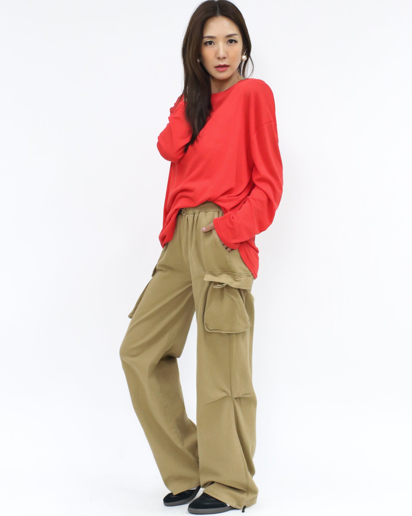 beige denim cargo straight legs pants