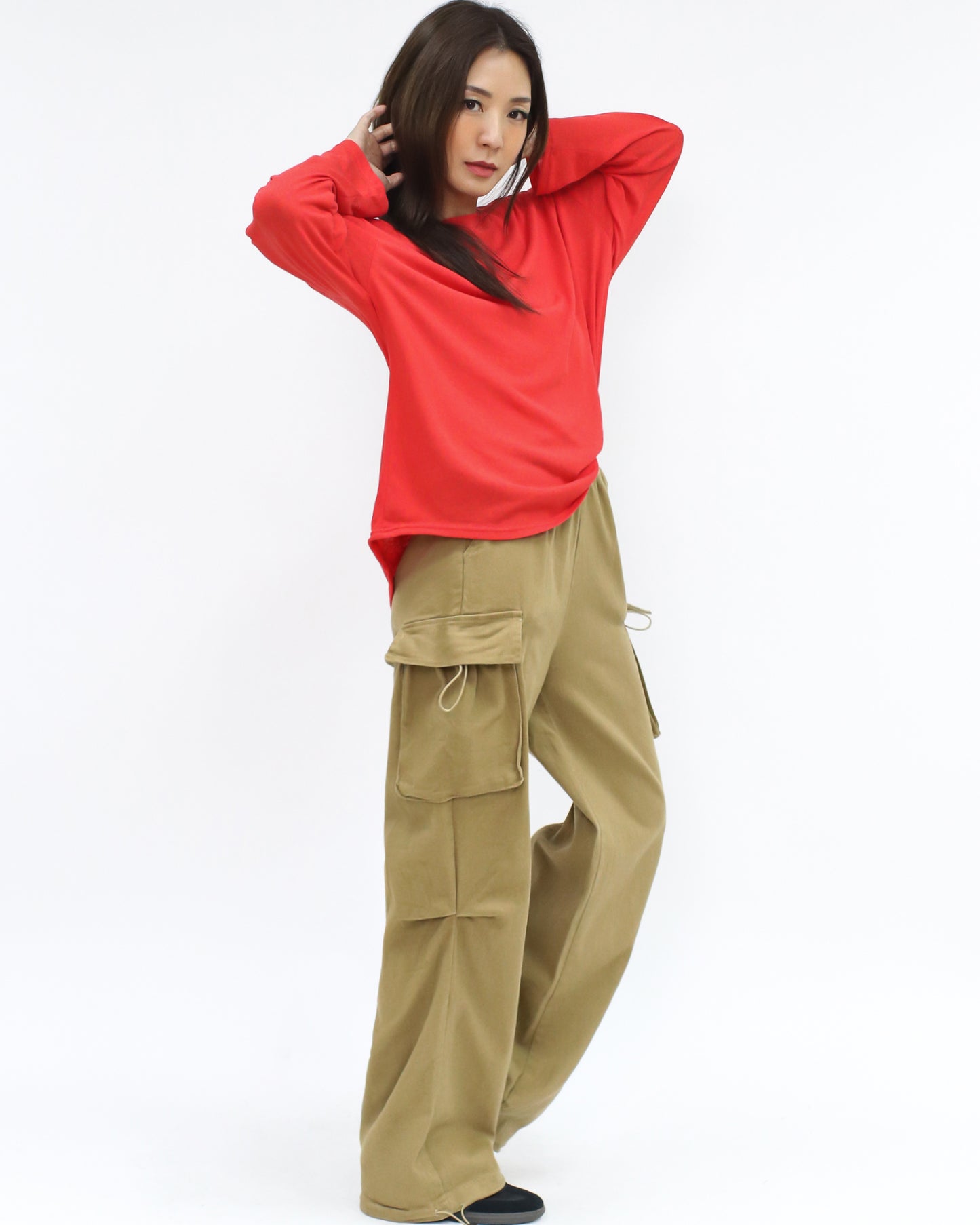 beige denim cargo straight legs pants