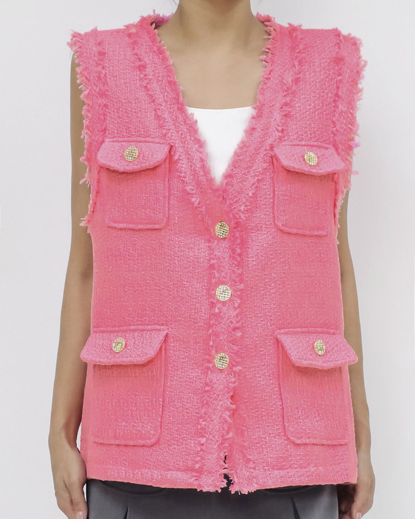 pink tweed vest jacket *pre-order*
