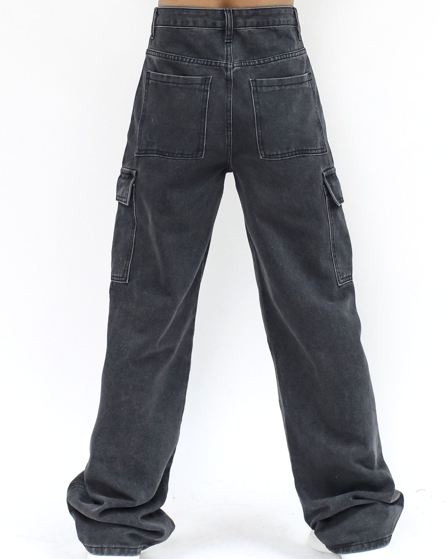 washed grey denim pockets straight legs pants