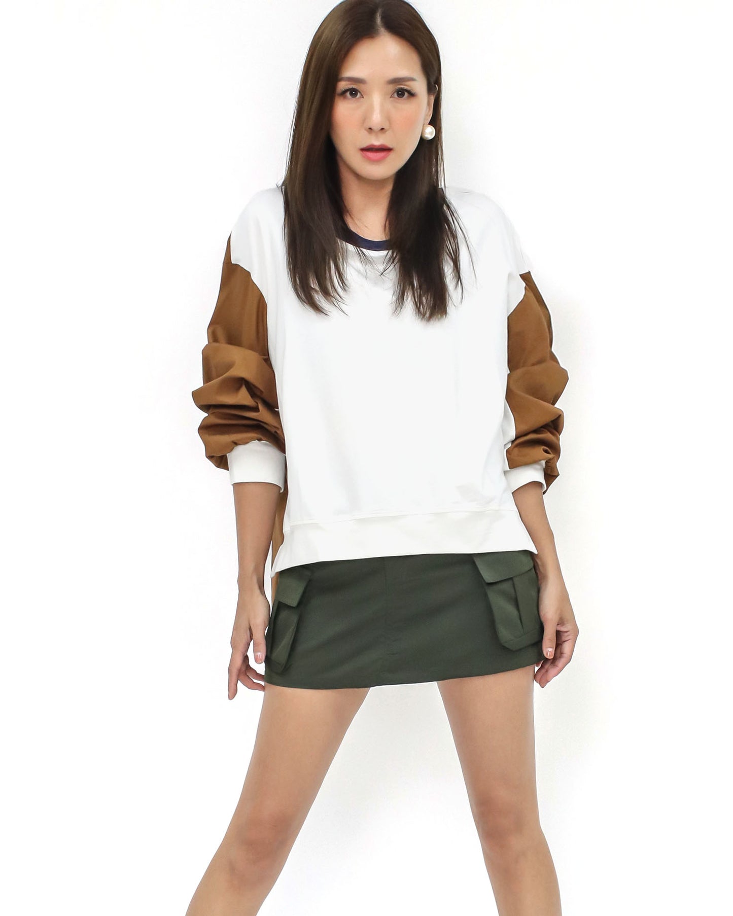 ivory cotton & brown shirt back sweatshirt *pre-order*