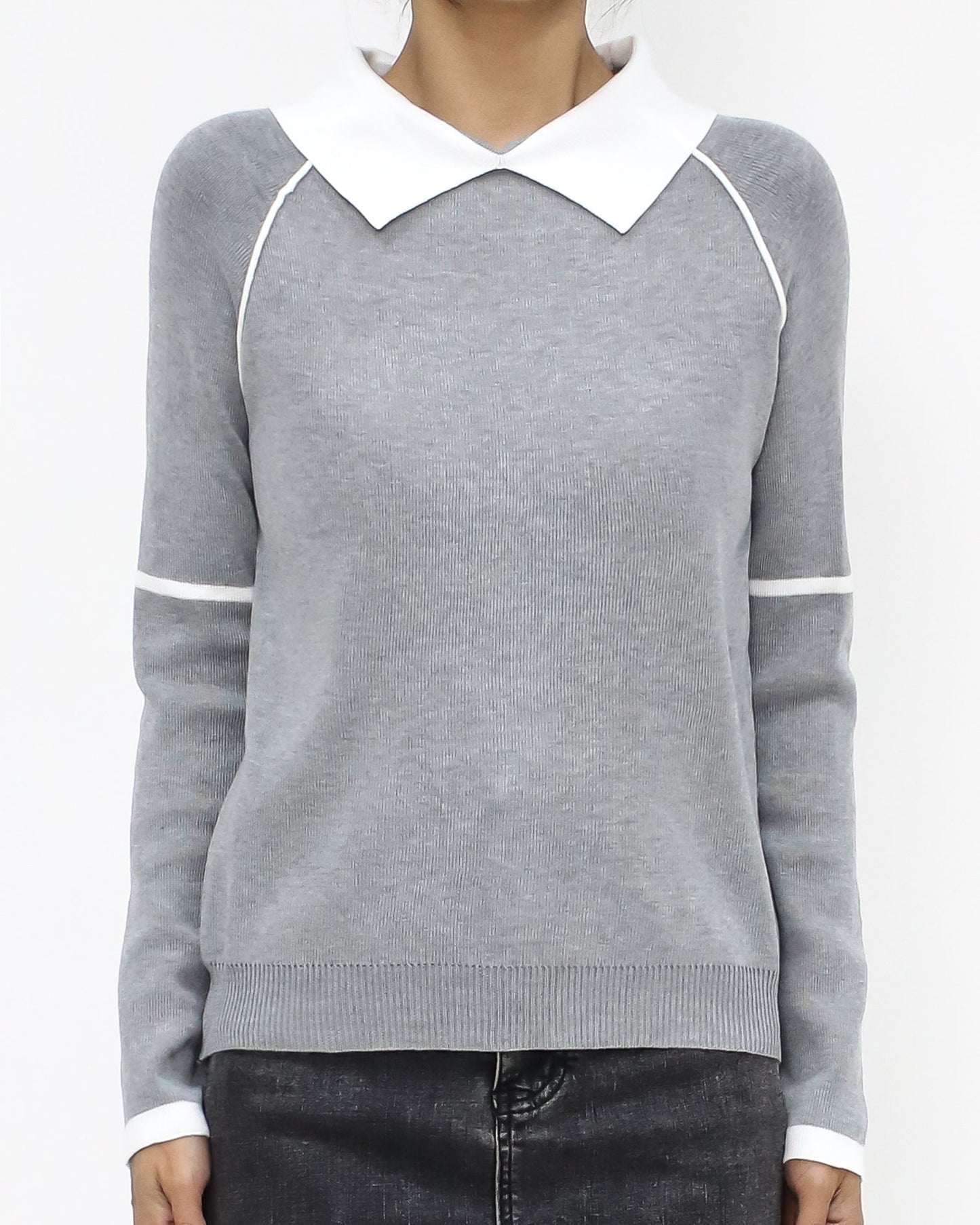 grey & ivory collar knitted top *pre-order*