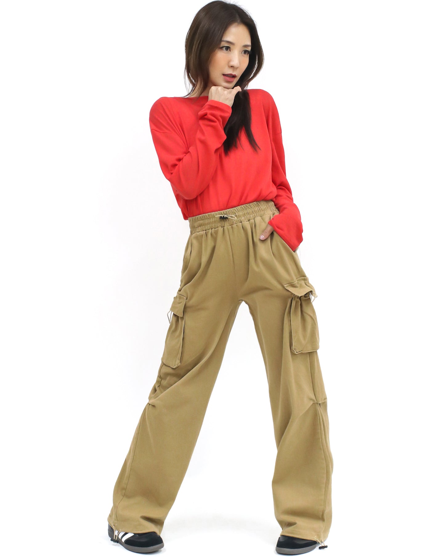 beige denim cargo straight legs pants