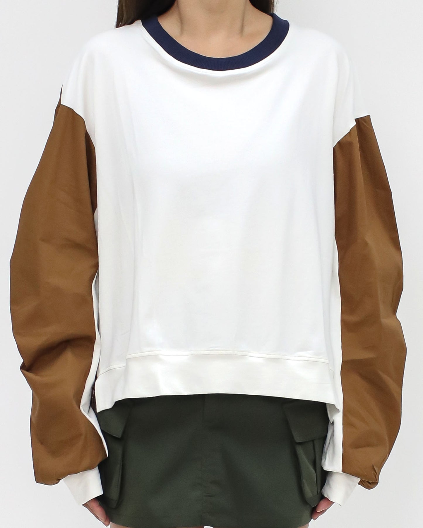 ivory cotton & brown shirt back sweatshirt
