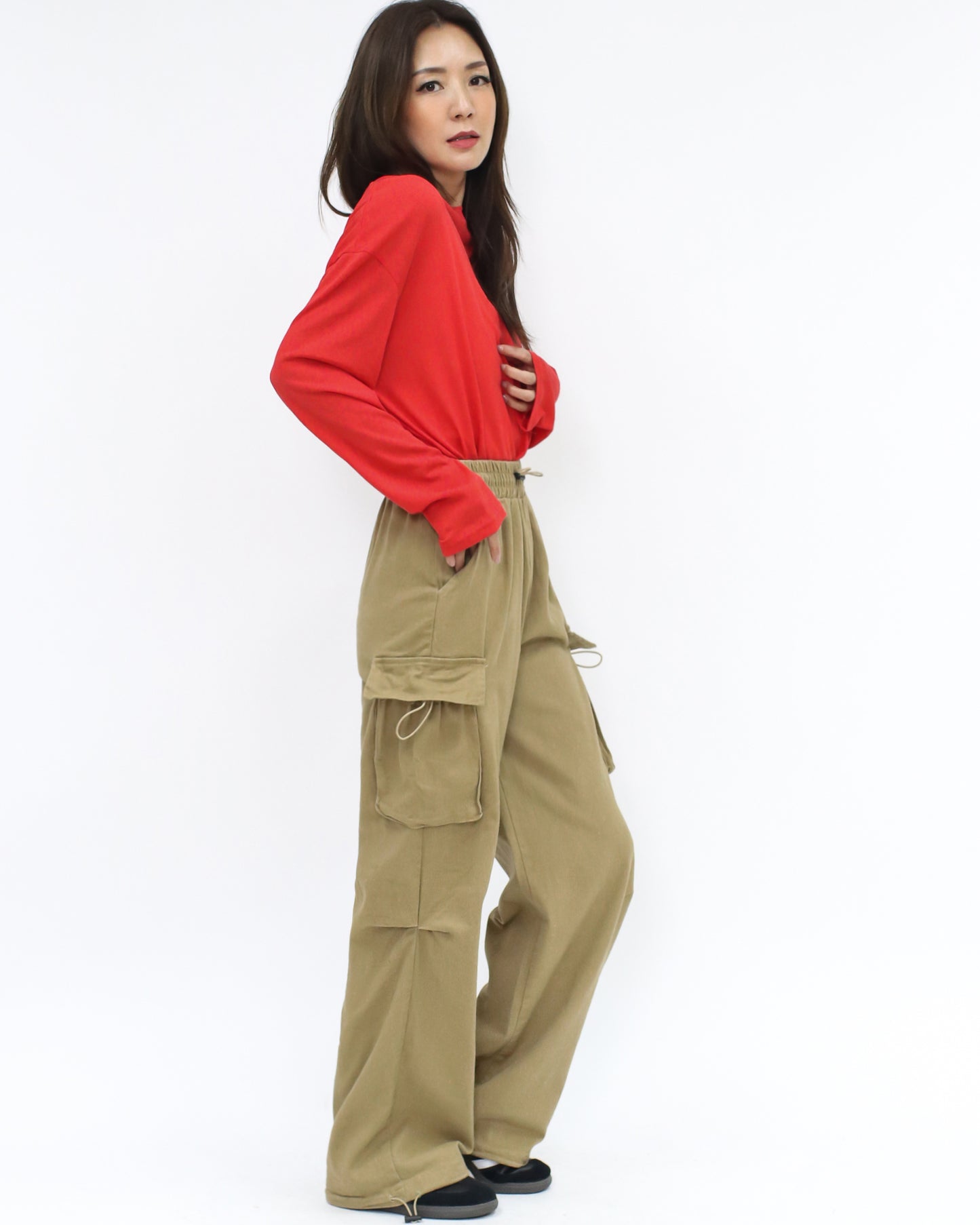 beige denim cargo straight legs pants