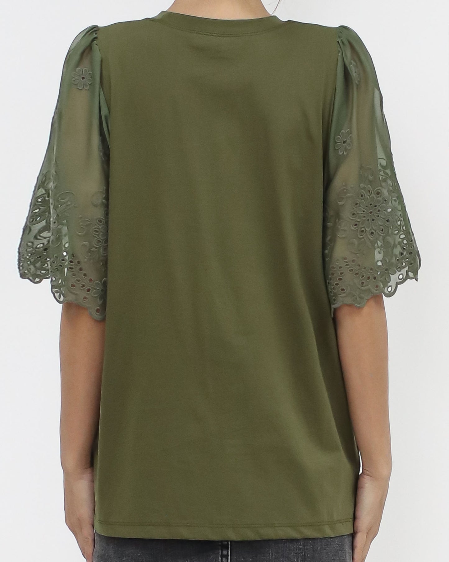 green w/ lace mesh sleeves tee