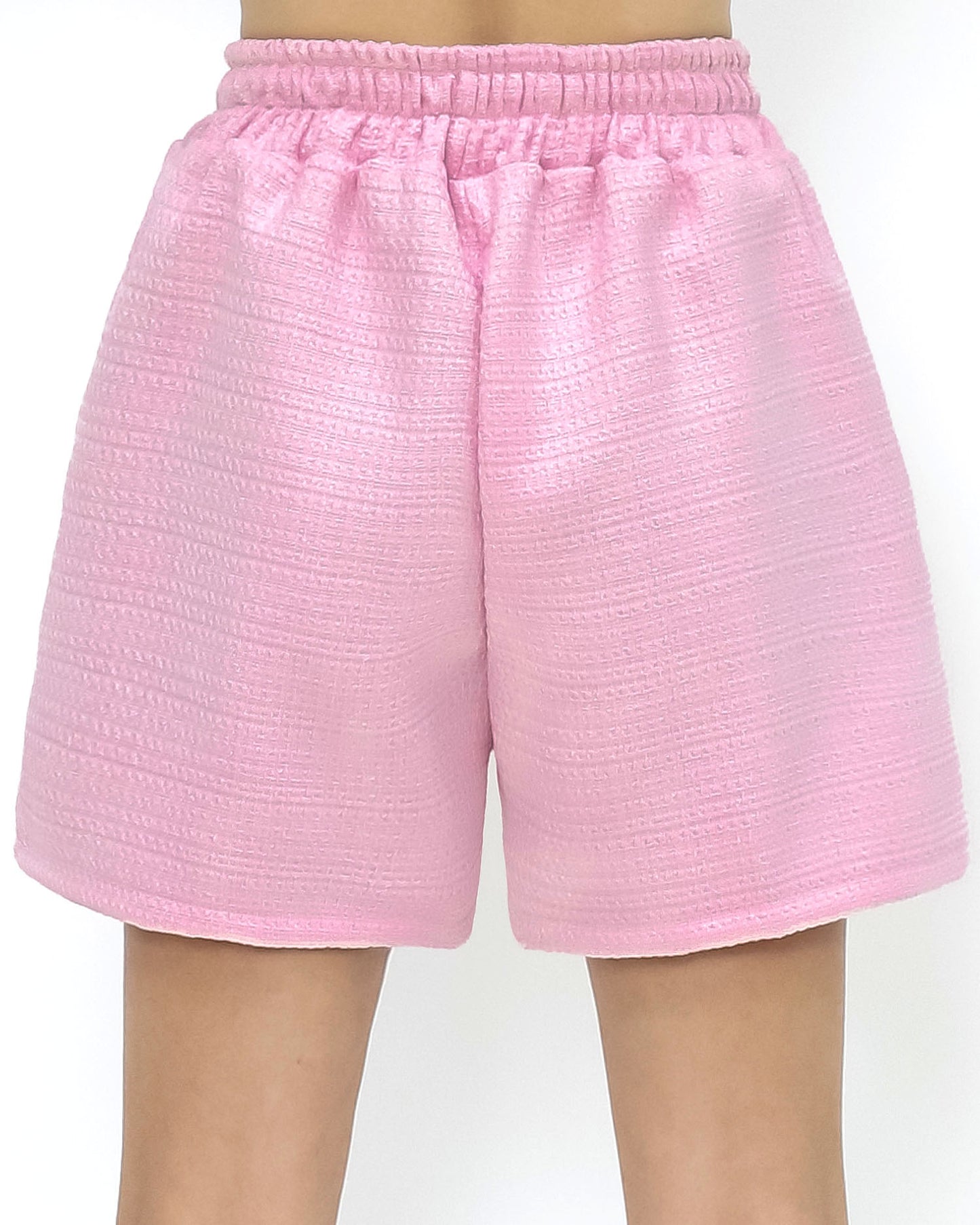 pink pockets tweed shorts