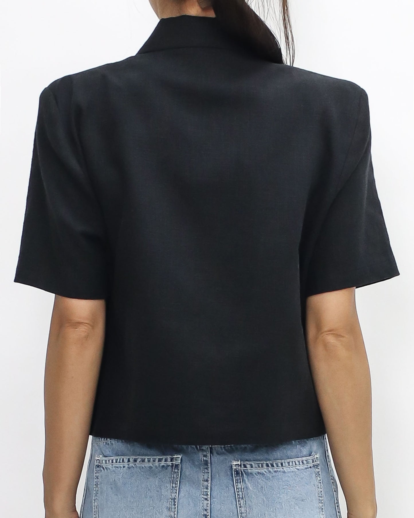 black linen shoulder pads jacket