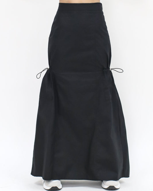 黑色彈性口袋斜紋棉長裙